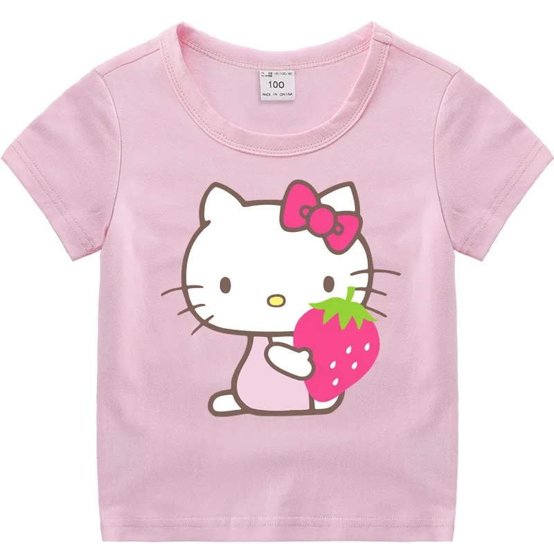 Футболки для девочек с принтом «hello kitty»; летние хлопковые футболки; топы для детей; одежда для малышей; черно-белая детская футболка; блузка; костюм