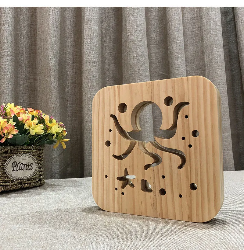 Xmas LED Wood Light 3D Shadow Octopus Cuttlefish Night Light Bedside Lamp Luminaria For Kids Baby Birthday Gift Bedroom Decoration (2)