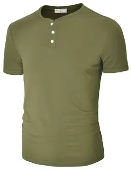 

Men's Henley Short Sleeve Premium Cotton T-Shirts Beach Style Full Appliques Cotton