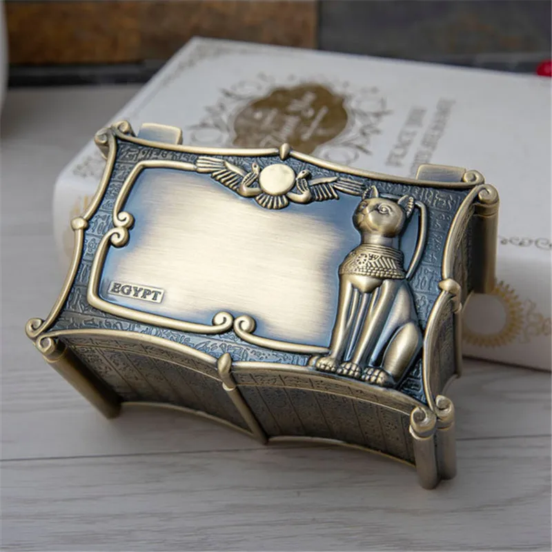 Ancient Egypt Anubis Jewelry Box Vintage Metal Trinket Case with Flannel Lining Jewelry Treasure Chest Box