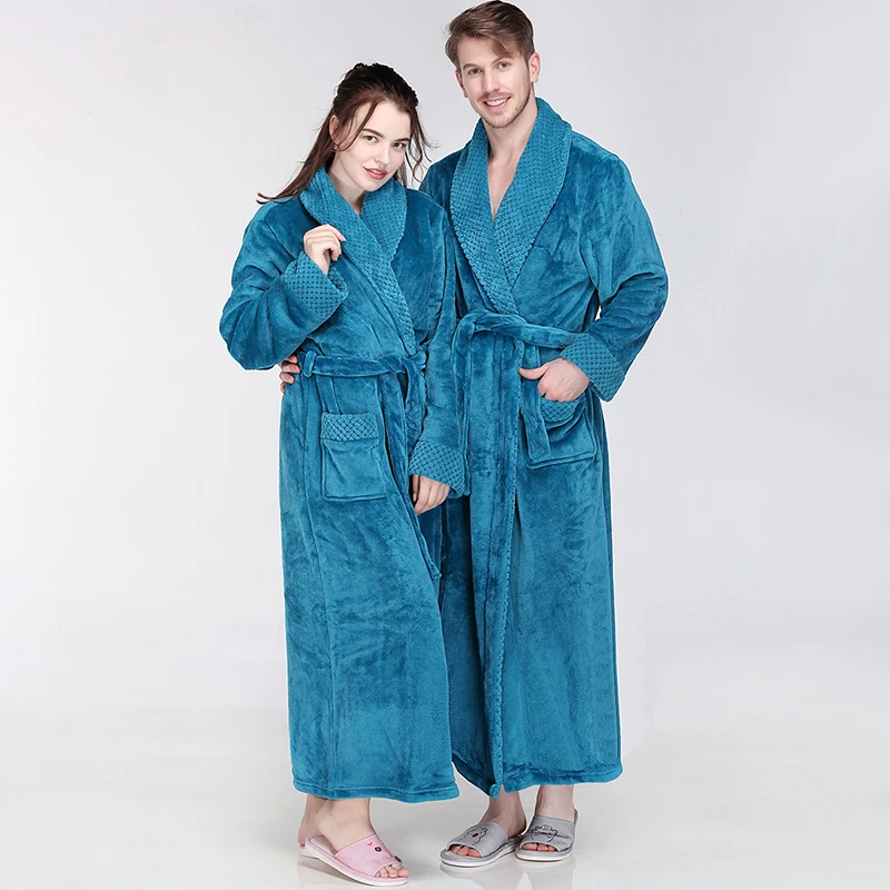 Зимний удлиненный теплый фланелевый банный халат для мужчин и женщин, роскошный термо халат, мужской халат с мягкой сеткой и мехом, мужские халаты