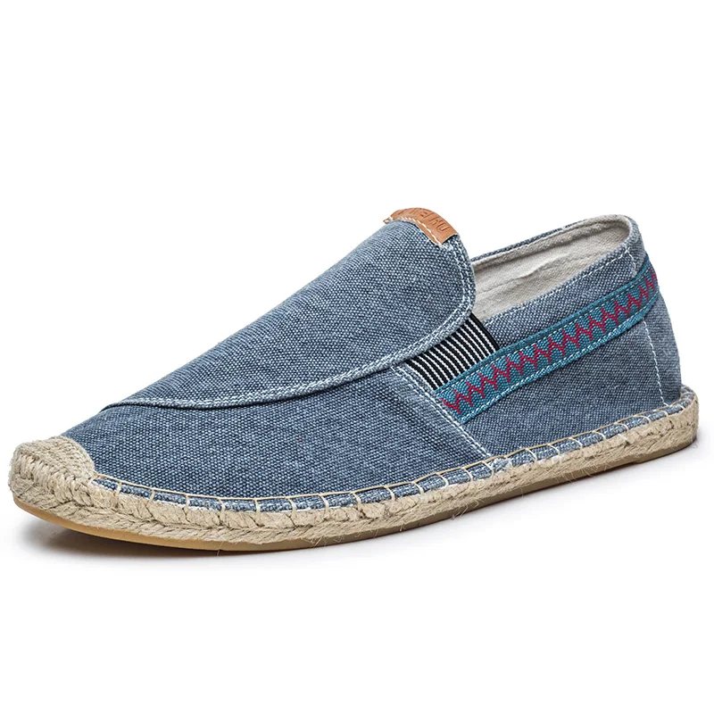 Mens Casual Canvas Loafers Flat Hemp Bottom Espadrilles Driving Soft Shoes for Holiday Beach Sailing Fisherman Moccasin shoe