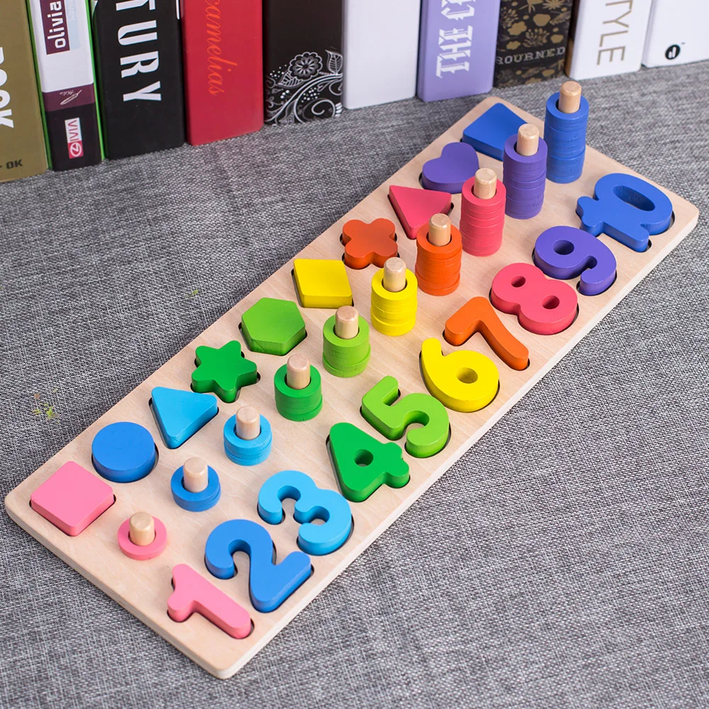 

With Numbers Shape Three-in-One Numbers Board Montessori Teaching Aids Educational Early Childhood Education Toy Montessori
