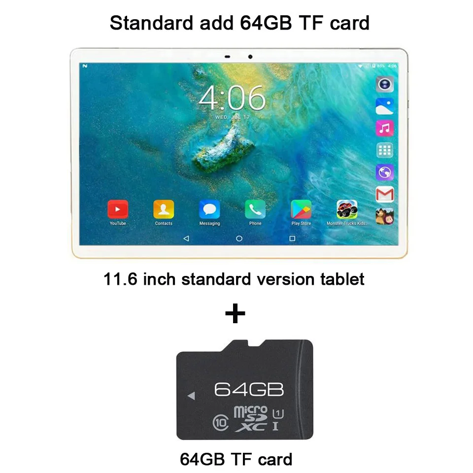 Tablet add 64GB card Планшет 2 в 1 с клавиатурой, ноутбук, 11,6 дюймов, планшет на android, ПК, 10 ядер, планшет для рисования, 4G, LTE, с русским gps, wifi, sim-картой - Комплект: Tablet add 64GB card