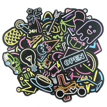 

Black Neon Style Scrapbook Sticker Set Personalized Cool Night Life Stickers 50pcs Without Repeating