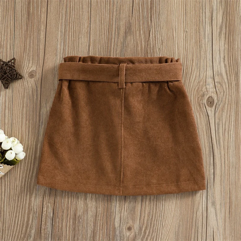 Toddler Baby Girls Lovely Mini Skirt Solid Button-down Corduroy Dress with Pocket Children Casual Cute Skirts Newborn 1-6 Years