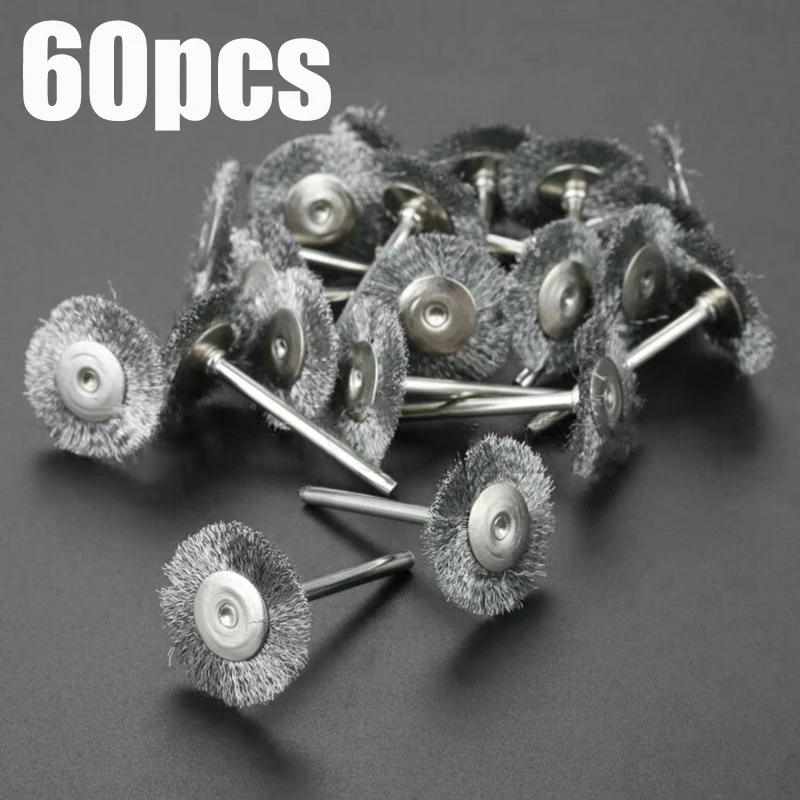 Steel Wire Wheel Brushes 60Pcs 3mm Shank For Metal Rust Removal Polishing Drill Rotary Tool wire brush,drill brush
