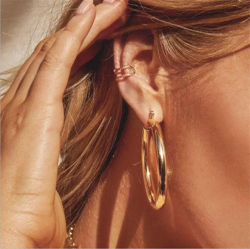 

Punk Minimalist Hoop Earrings Thick Tube 50mm Round Circle Big Gold Hoop Earrings for Women Party Jewelry Gifts Brincos