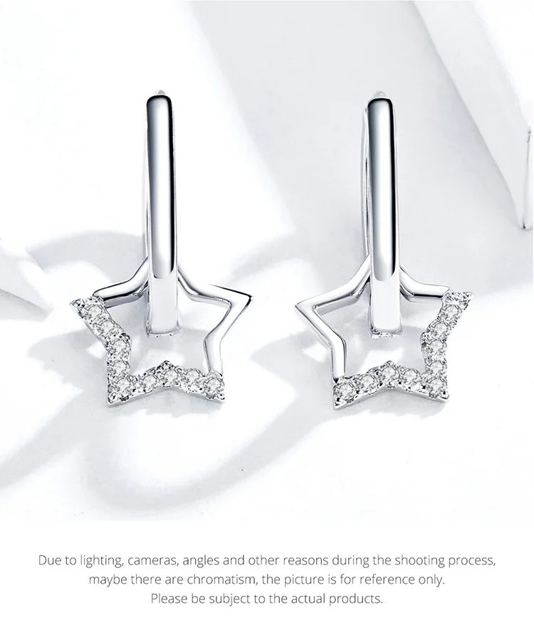 Star Earrings BISAER Hot Sale 925 Sterling Silver Luminous Zircon Star Stud Earrings for Women Silver Fine Jewelry EFE276