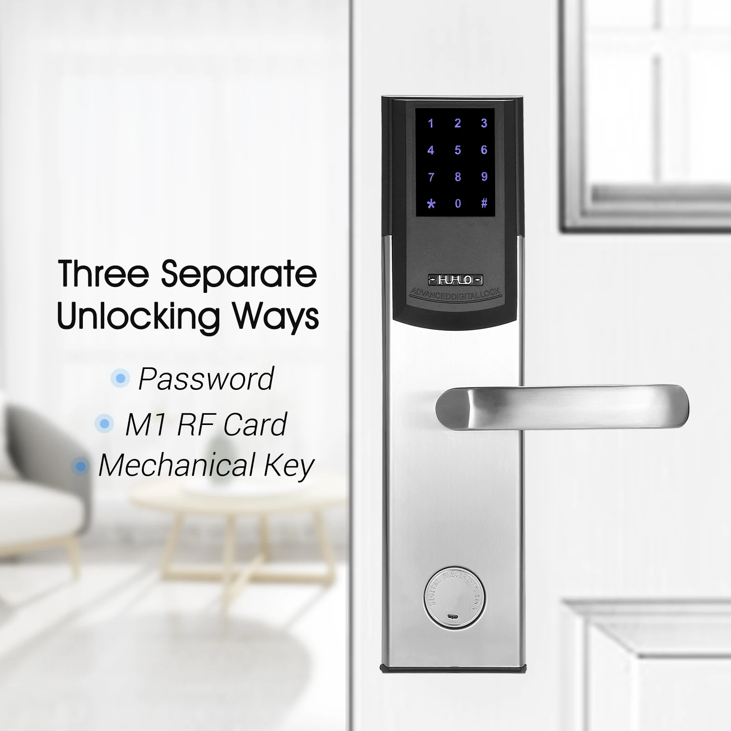 

Hot Smart Security Door Lock Three Unlocking Ways 384 M1 RF Cards 10 Groups Passwords Emergency Mechanical Keys Combination Lock