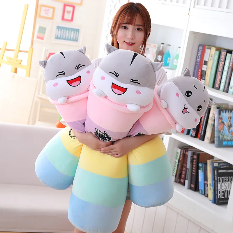 

1pc 70/90/110CM kawaii Rainbow Long Pillow Stuffed Hamster Plush Toys Children Kids Sleeping Appease Cushion Birthday Gift Dolls