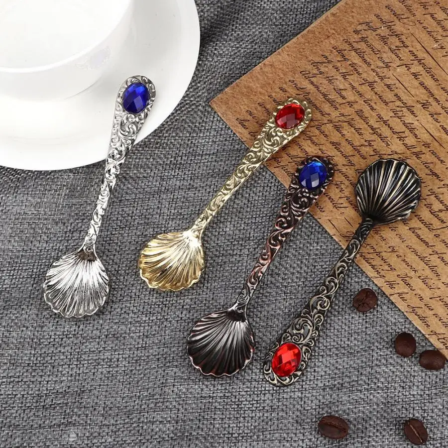cuisine accessoires Tablespoon 4pcs Vintage Zine Alloy Coffee Spoon Teaspoon for Ice Cream Tea Milk Dessert Kitchen New Wheat