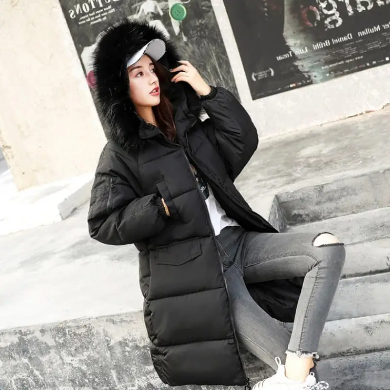 Black Parkas Осенне-зимняя куртка женская парка пальто Свободное теплое толстое пуховое хлопковое пальто Женская Стеганая негабаритная куртка с капюшоном женская одежда Q1856 - Цвет: Black Parkas
