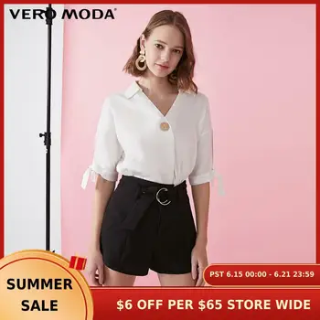 

Vero Moda Women's V-neckline Metal Buttons Knotted Cuffs Elbow Sleeves Tops Blouse | 31926X528