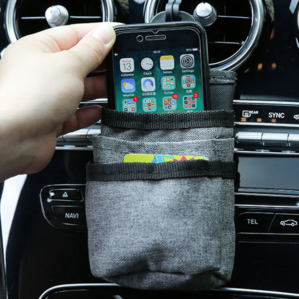 Keys Line Hole Oxford Cloth Multi Pockets Cell Phone Hook Organizer Car Vent Practical Storage Bag Hanging Documents Pouch