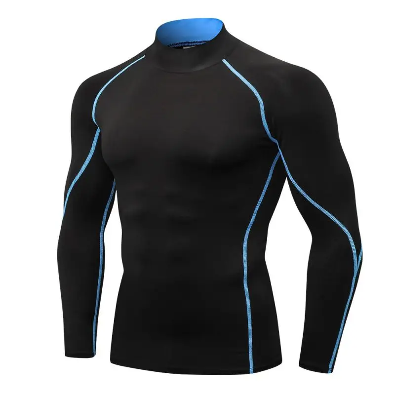 Мужские быстросохнущие футболки для бега с длинными рукавами, тренировочные Компрессионные спортивные футболки, дышащие для фитнеса и спортзала для мальчиков - Цвет: Небесно-голубой