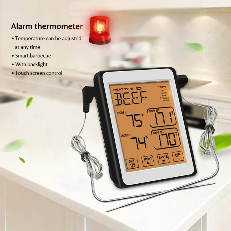 

Home Kitchen Digital Thermometer Food Thermometer BBQ Dual Probe Oven Thermometer intelligent barbecue can set alarm thermometer