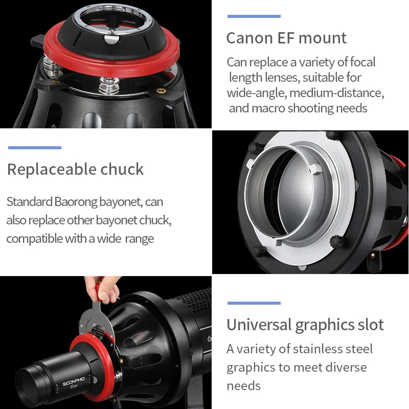 US $263.31 OT1 Pro II Light Shadow Shaping Optical Snoot Projection Attachment With Graphic Card Slot 85mm Len For Focus LED Spot Light
