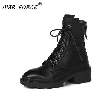 

MBR FORCE Black Ankle Boots British style Women Spring Autumn Winter Shoes Woman Thick bottom ladies Fashion Short Boot casual