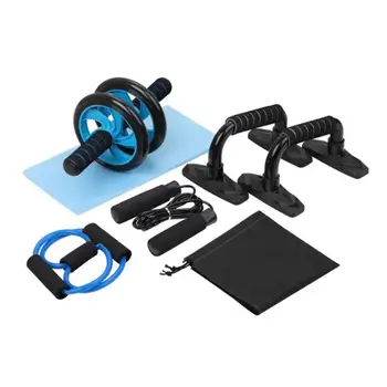 

5 Pcs Muscle Trainer Wheel Roller Kit Ab Wheel Abdominal Roller With Push UP Bar Jump Rope Knee Pad Gym Home Fitness Equipment