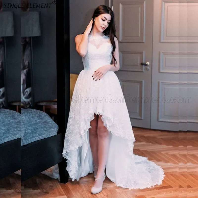 Один элемент романтического свадебное платье casamento без рукавов Vestido De Noiva Hi низкая свадебное платье es на заказ