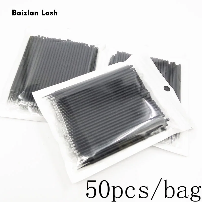 50pcs-Bag-Black Одноразовые микрощетки для ресниц, щетки для тампонов, индивидуальные аппликаторы для ресниц, инструменты для наращивания ресниц, кисти для удаления ресниц - Цвет: 50pcs-Bag-Black