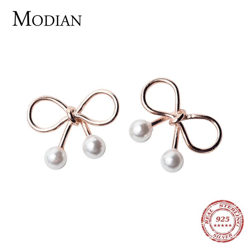 Modian розовое золото модные жемчужные серьги-гвоздики с бантиком для женщин
