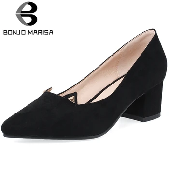 

BONJOMARISA New Spring Ladies Concise Solid Office Pumps Elegant Shallow Pointed Toe Pumps Women High Heels OL Shoes Woman