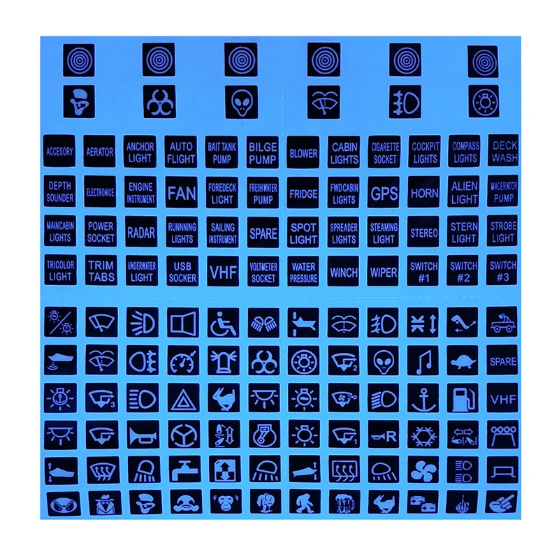 Diywork Leuchtende Auto Aufkleber Schalter Label PVC für Auto Marine LKW  Instrument Schalter Dekoration 120 Stückblatt
