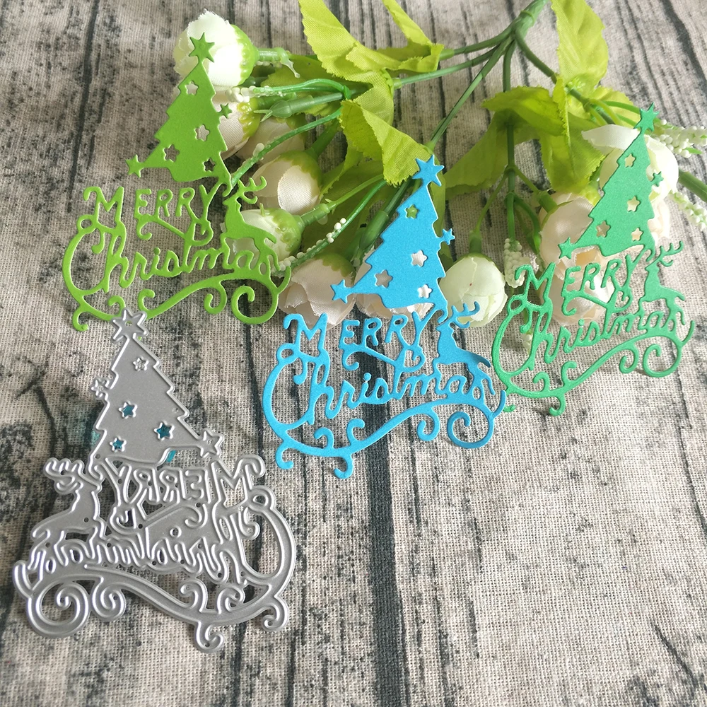

Merry Christmas Christmas tree metal cutting die, DIY scrapbooking, card making, photo album decoration, embossing process