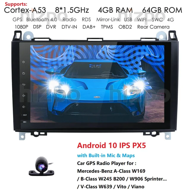 $US $225.99 hizpo PX5 4G Car Multimedia player Android 10 1 Din GPS Autoradio For Mercedes/Benz/W169 W245 W639 