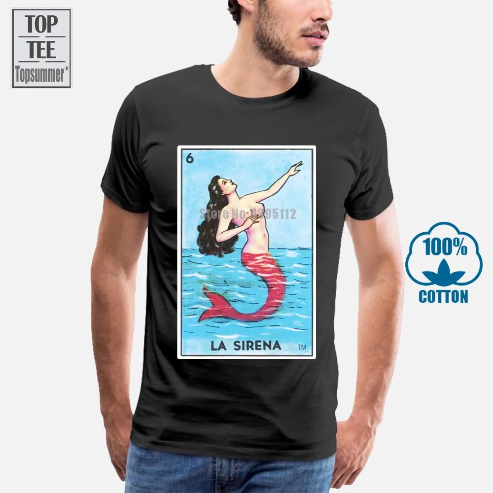 Забавные Для мужчин футболка женская Новинка новинка La сирена карты Loteria рубашка