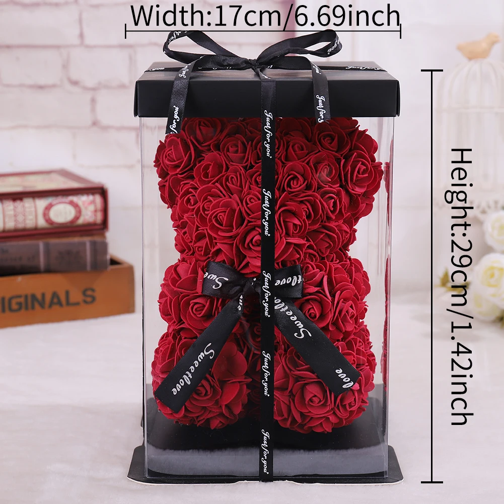 25*16 см Diy Мишка Тедди роза с коробкой Искусственные из ПЭ цветок медведь Роза День святого Валентина для девушки женщины жены Рождественский подарок