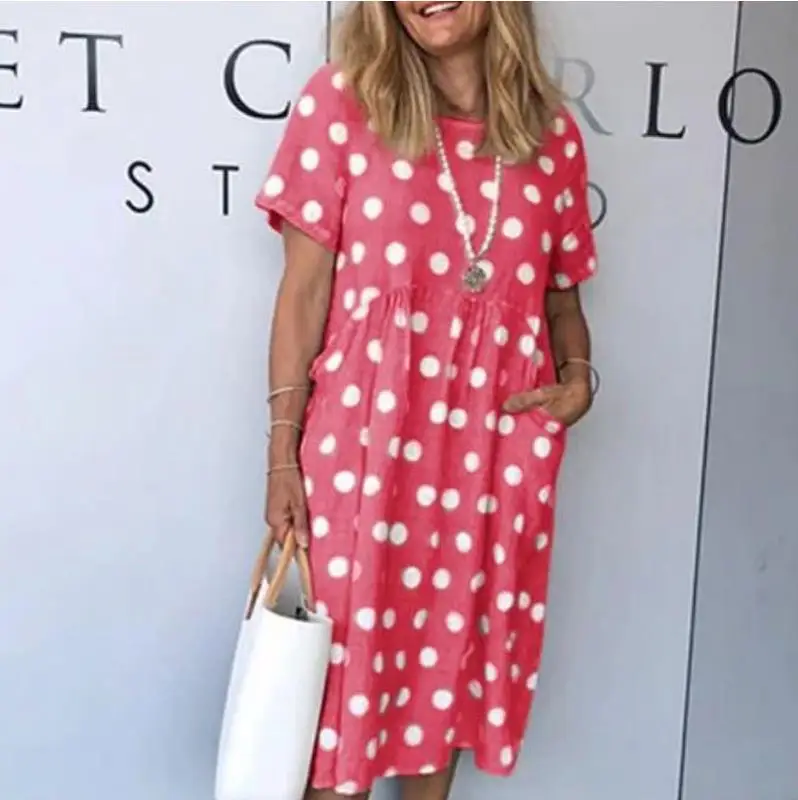 Vestido de verano de talla grande de manga corta, holgado
