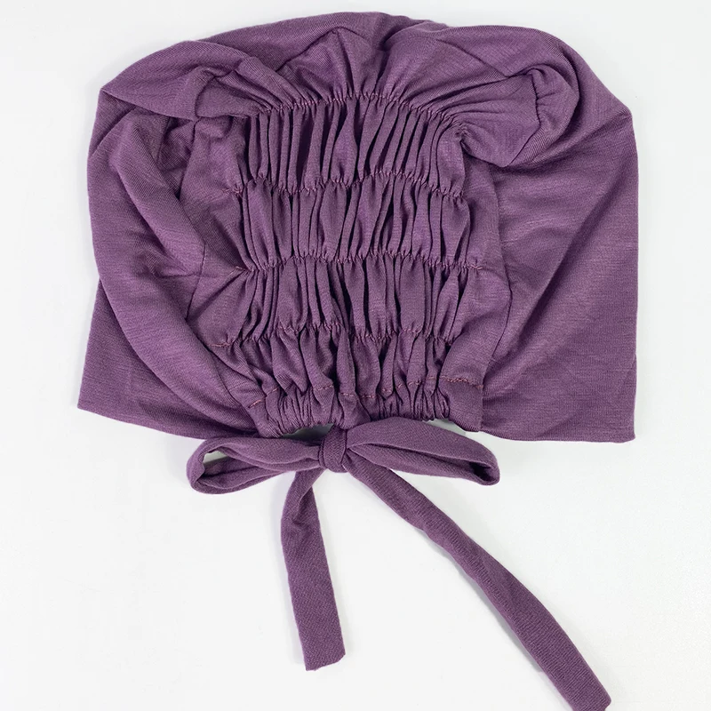 

Muslim Solid Bonnet Women's Crinkle Turban Cap Islam With rope Headwear Caps Head Wrap Chemo Beanies Ladies Hair Accessories
