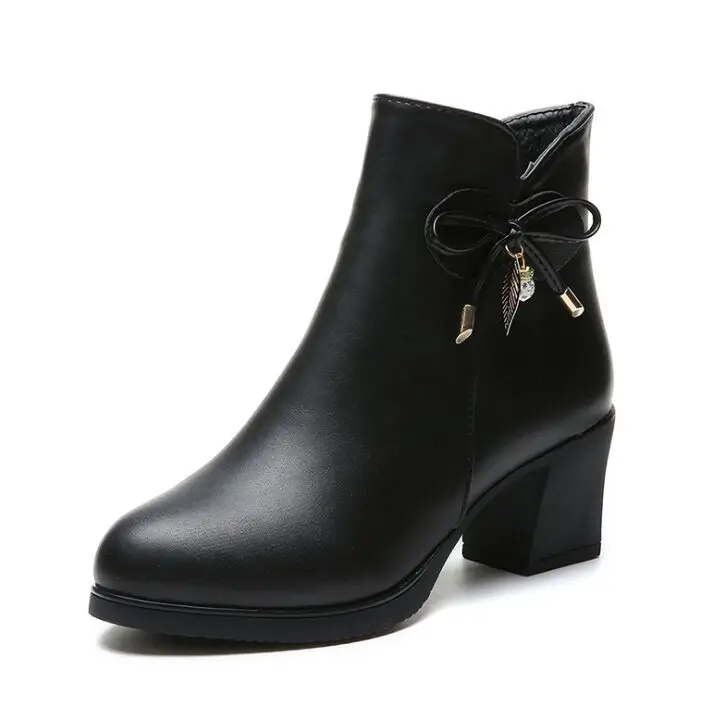 Женские ботинки на высоком каблуке черные кожаные ботильоны с бантом Размеры 35-41