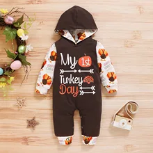 Sweat shirt à capuche pour bébé garçon, combinaison pour enfant en bas âge, avec lettres imprimées de poulet, à manches longues, pour Thanksgiving, printemps automne 