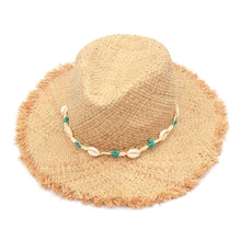 Новая богемная пляжная шляпа в виде раковины, женские модные шляпы из рафии, женские зеленые летние соломенные шляпы от солнца с бисером, козырек, шапки