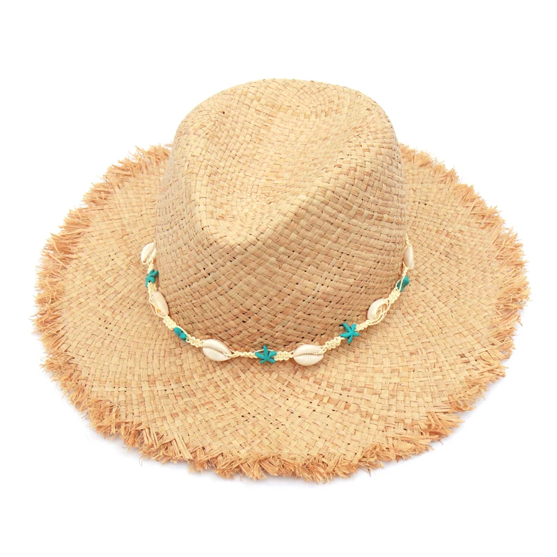 

New Bohemian Conch Shell Beach Hat Women Fashion Raffia Hats Female Green Beaded Summer Straw Sun Hats Visor Caps Wholesale