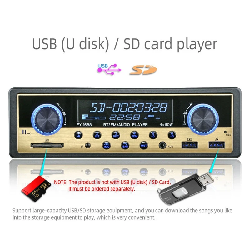 1 DIN автомобильный MP3 мультимедийный плеер Bluetooth Радио стерео радио TF 2 USB AUX вход приемник аудио Авто Электроника 12 В в-тире