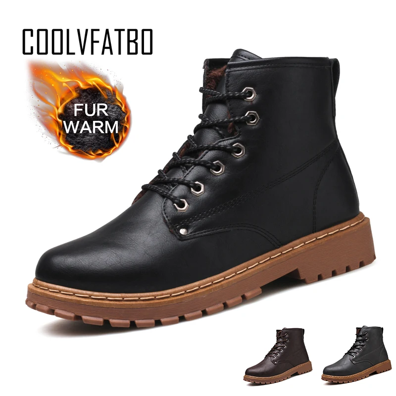 COOLVFATBOWarm/Зимние ботильоны мужская повседневная обувь осенние кожаные водонепроницаемые рабочие мужские ботинки на шнуровке армейские ботинки