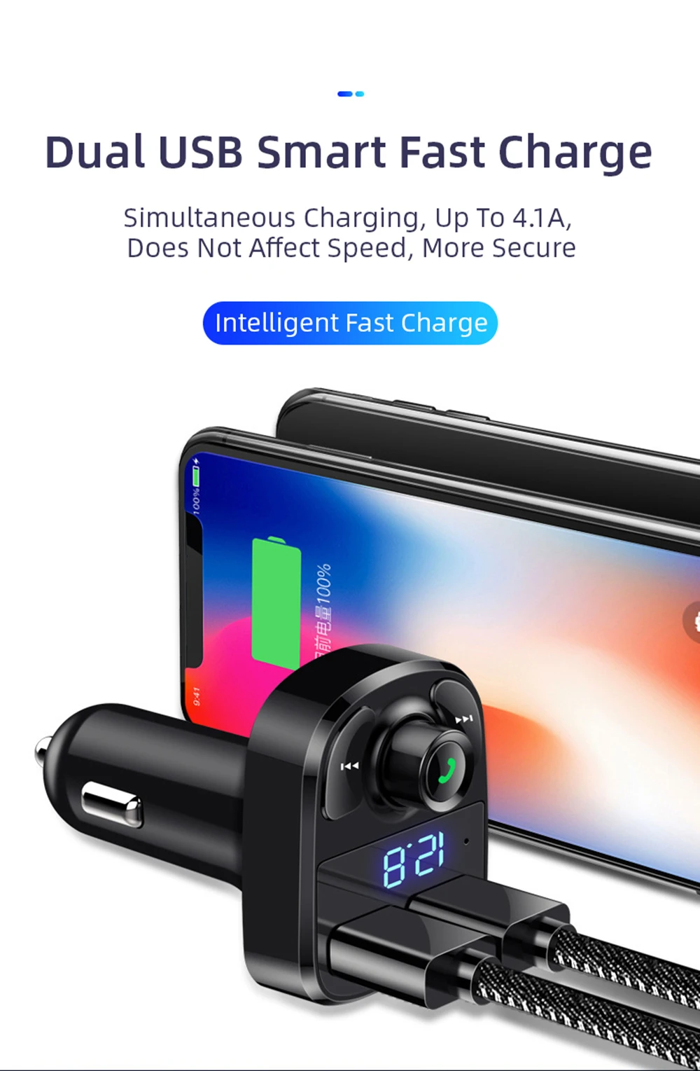 MP3-плеер Bluetooth Dual USB быстрое автомобильное зарядное устройство QC 3,0 для телефона в автомобильном комплекте Bluetooth fm-передатчик модулятор аудио Автомобильное зарядное устройство