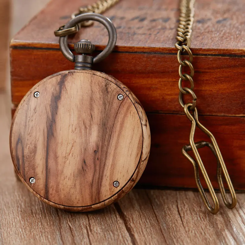 Retro Colourful Wooden Pocket Watch Hanging Clock Quartz Movement Creative Bronze Thick Chain Pendant Clock Dropshipping 2020