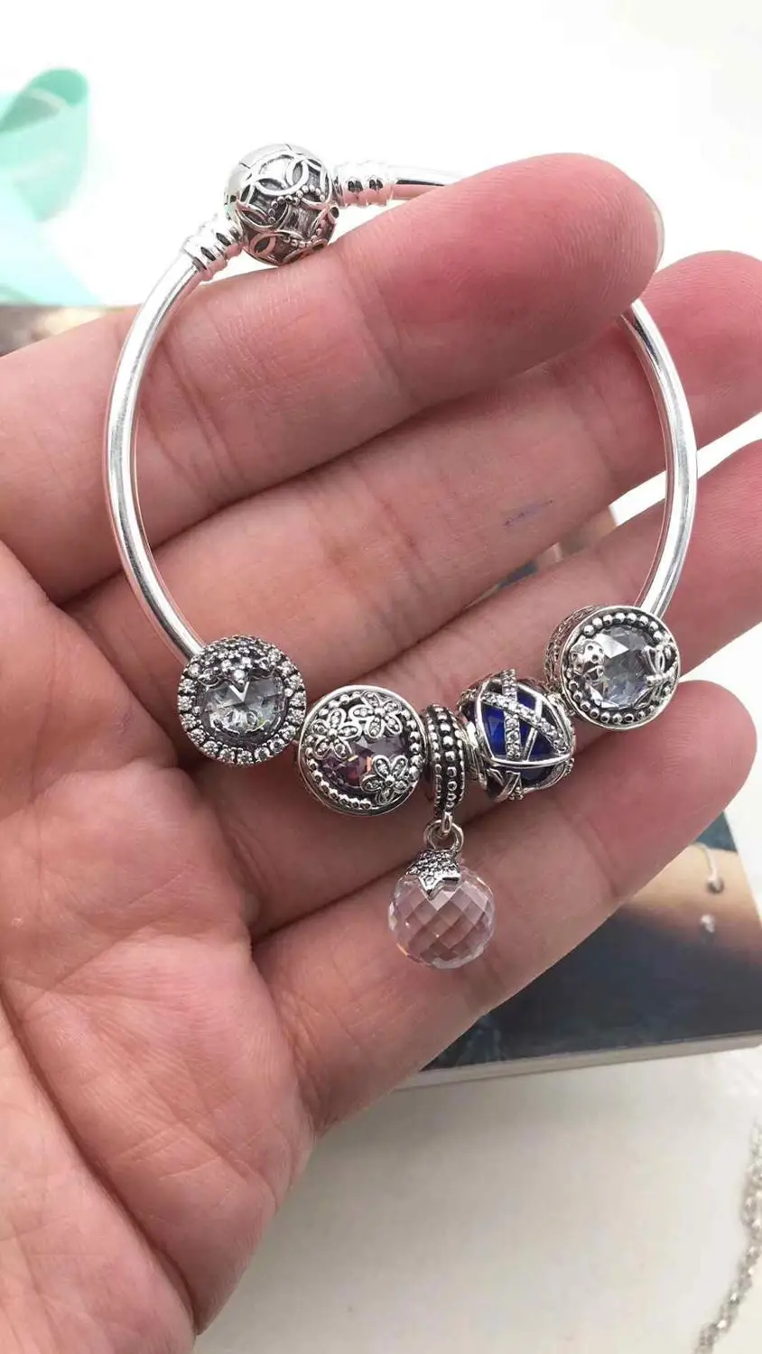 

Keris Store High Quality 1:1 100%925 Sterling Silver Powder Crystal Pendant Beads Bracelet Free Shipping