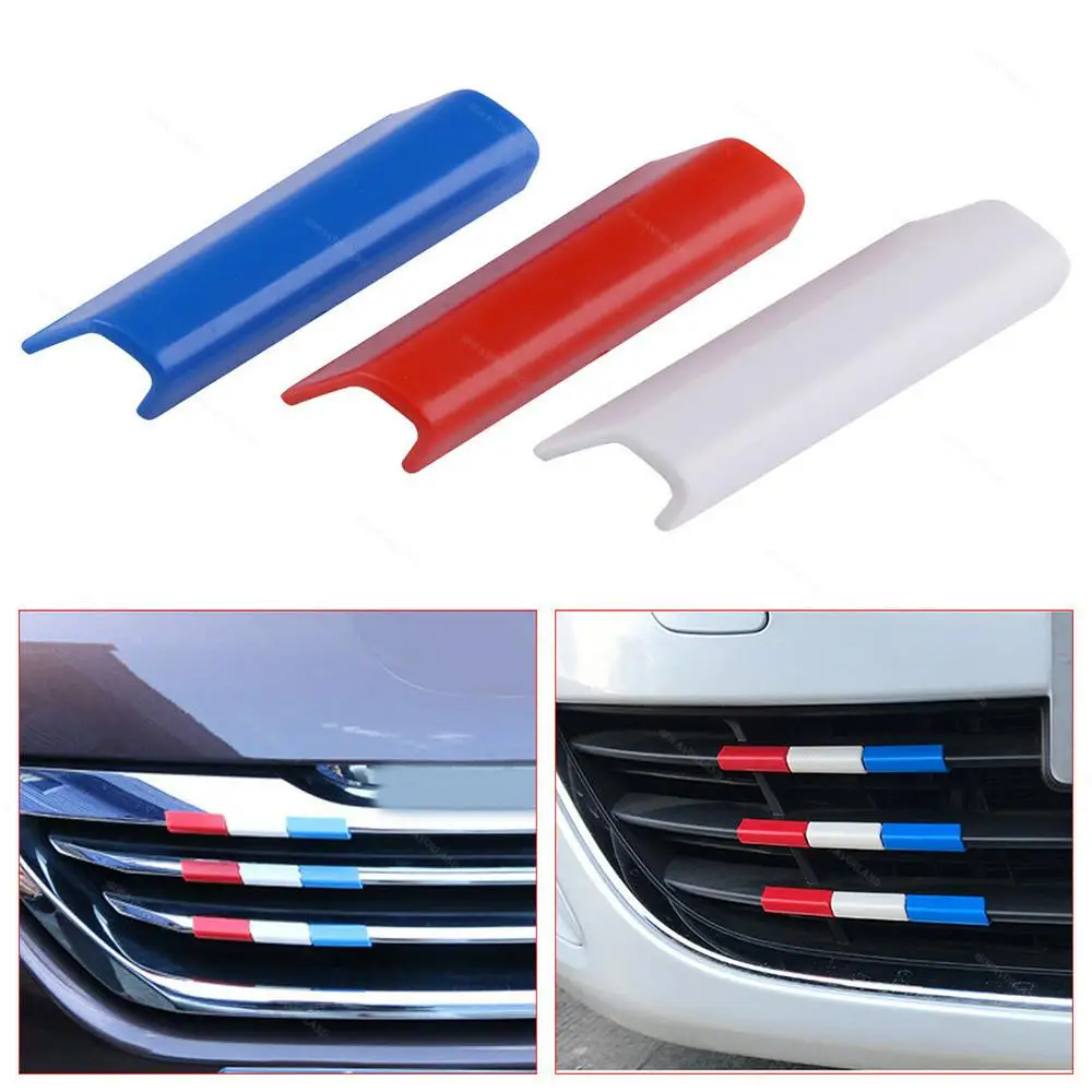 Set of 3Pcs Car Front Grille Grill Cover Trim France Flag Color Plastic Fit For Peugeot 301 4008 308 408