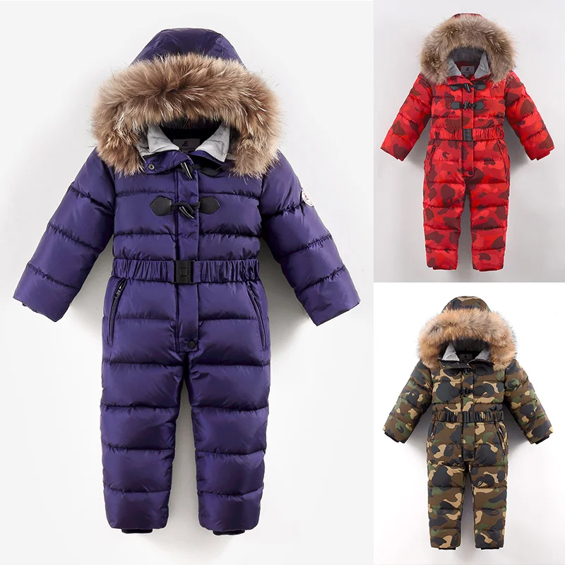 

-30 Degrees kids winter ski suit Boy down jumpsuit Girl thick warm long coat Oversized one-piece down jacket waterproof snowsuit