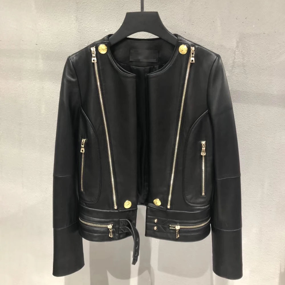 

Real Leather jacket women motorcycle black real sheepskin leather coat 2020 new fashion autumn jacket women short style outwear