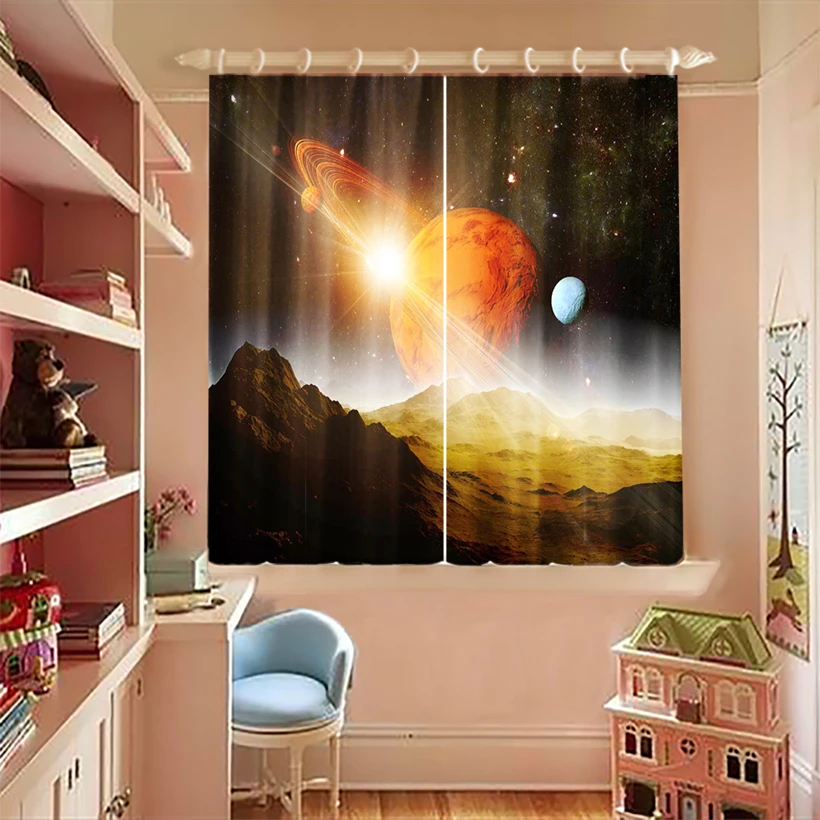 3d Printed Blackout Curtains Cartoon Blue Planet Space Pattern Short Curtain for Children Bedroom Thicken Fabric Kitchen | Дом и сад