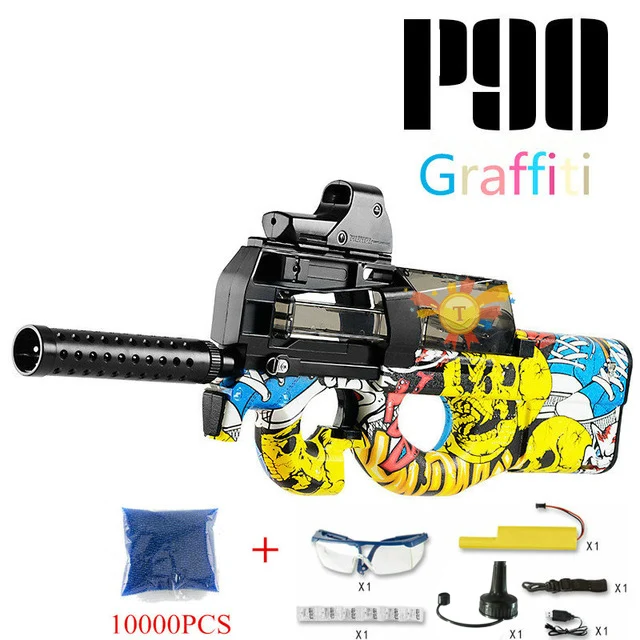 Graffiti-10000pcs P90 электрический игрушечный водный пистолет пуля всплески пистолет граффити издание живой CS штурмовой Бекас оружие открытый пистолет игрушки - Цвет: Graffiti-10000pcs