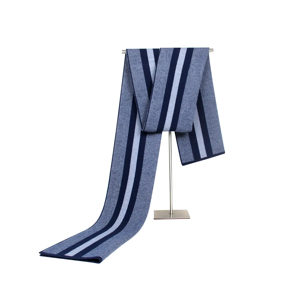 Navy Men Scarf FS Роскошный дизайнерский шарф Зимний теплый фуляр Повседневный длинный платок Bufandas Hombre полосатые кашемировые пашмины Шарфы - Цвет: Navy Men Scarf